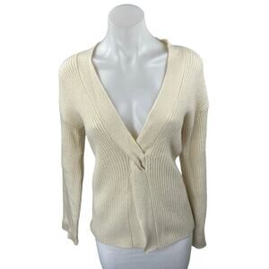 Open Edit Women's Cream Twist Front Rib Knit V-neck Long Sleeve Sweater Top XXS